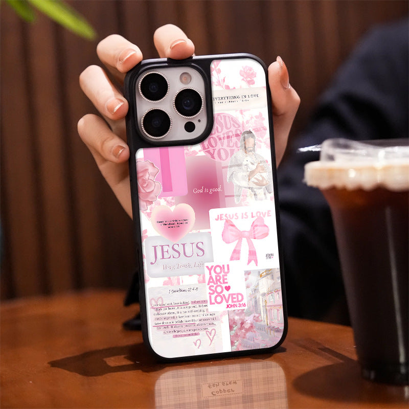 Pink and blue Jesus collage iPhone case