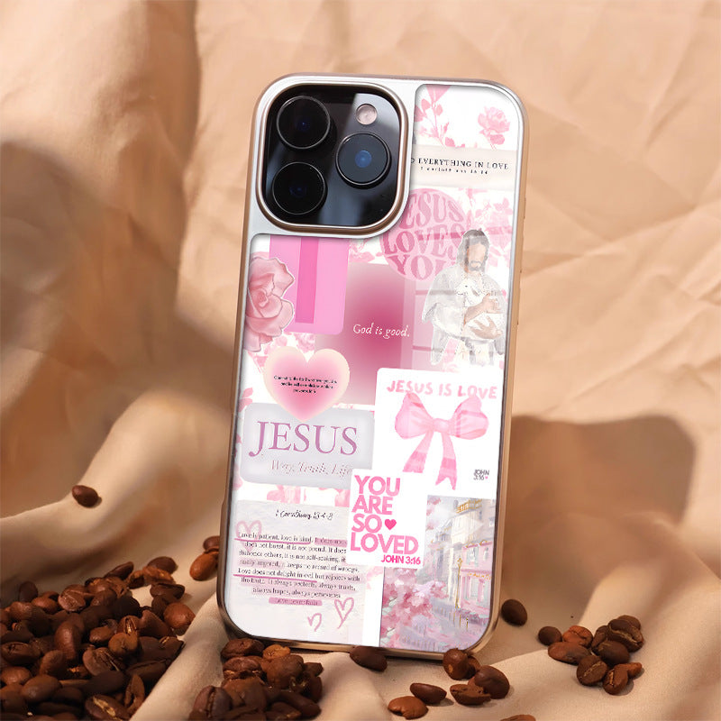 Pink and blue Jesus collage iPhone case