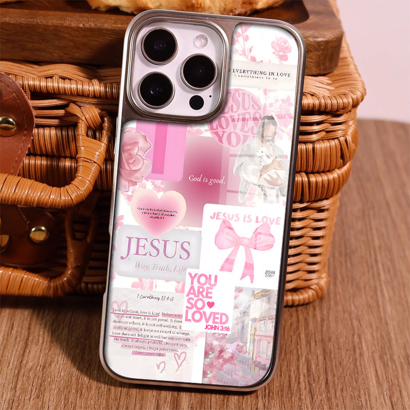 Pink and blue Jesus collage iPhone case