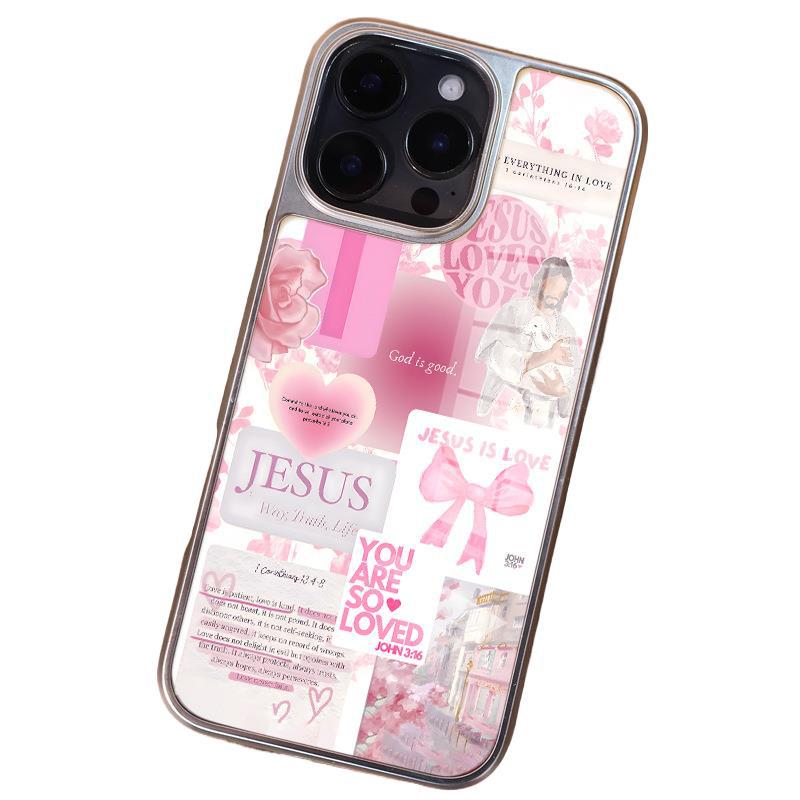 Pink and blue Jesus collage iPhone case