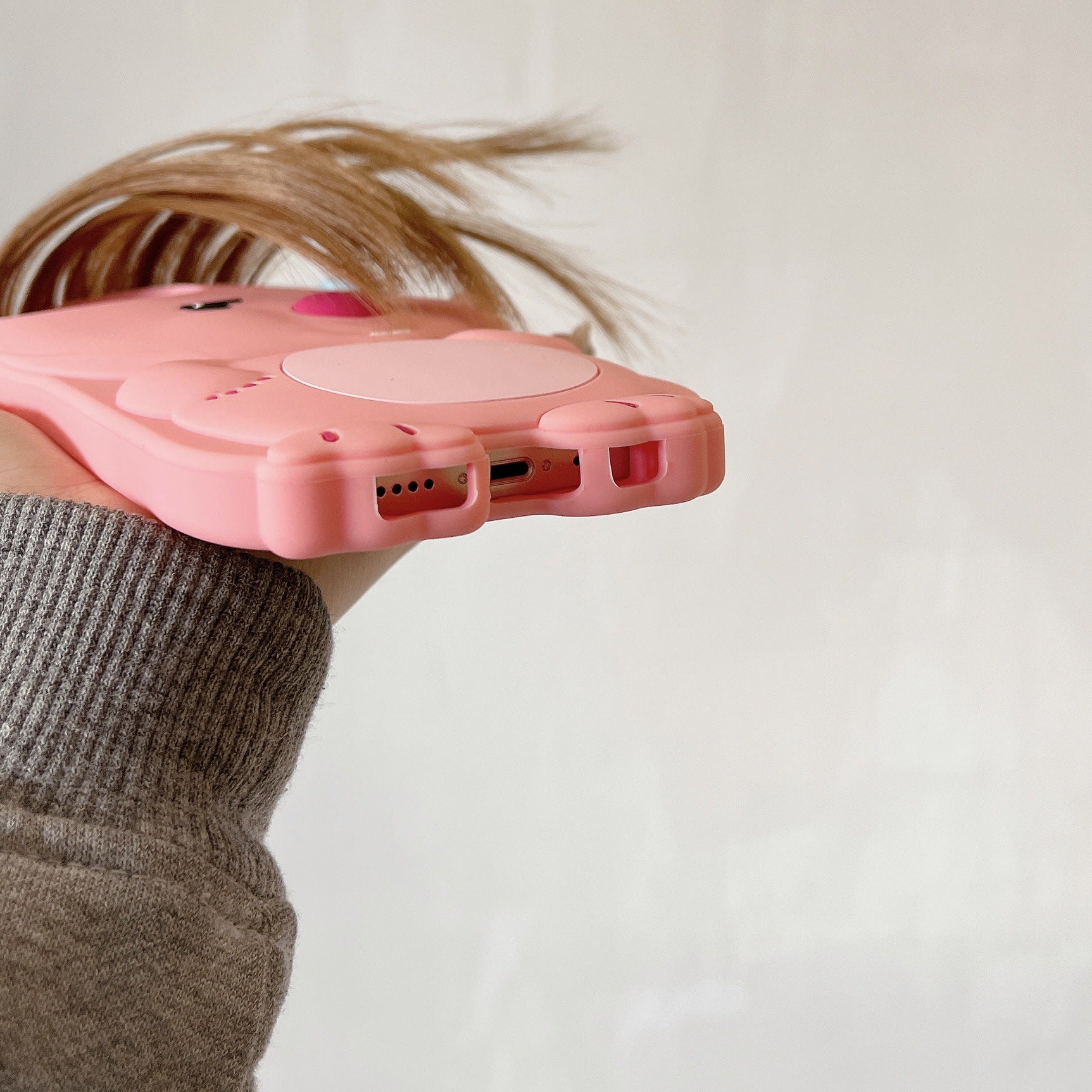 Pink Cute fox phone case with long bangs